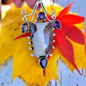 New coconut jasper and Amethyst large pendant silver